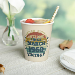 Personalised vintage 65th birthday party paper cups