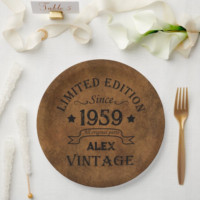 Personalised vintage 65th birthday party paper plate (Wedding)