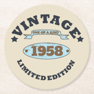 Personalised vintage 65th birthday party round paper coaster