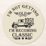 Personalised vintage 65th birthday party round paper coaster<br><div class="desc">You can add some originality to your wardrobe collection with this vintage classic truck graphic design with awesome typography font lettering, is a great gift idea for men, women, husbands, wife grandma, and grandpa who will love this one-of-a-kind artwork. The best amazing and funny holiday present for your happy birthday...</div>