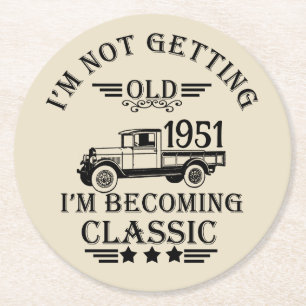 Personalised vintage 65th birthday party round paper coaster