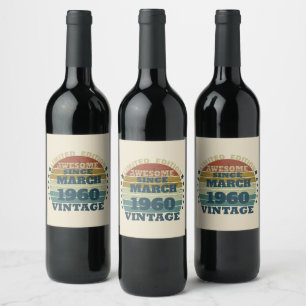 Personalised vintage 65th birthday party wine label