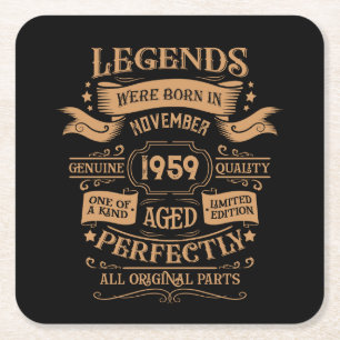 Personalised vintage 65th birthday whiskey label square paper coaster