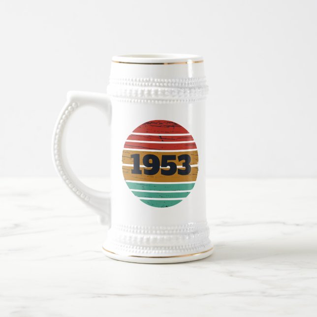 Personalised vintage 70th birthday beer stein (Left)