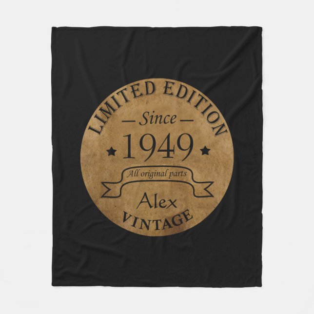 personalised vintage 75th birthday fleece blanket (Front)