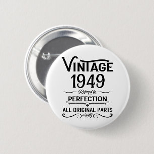 Personalised vintage 75th birthday gifts black 6 cm round badge
