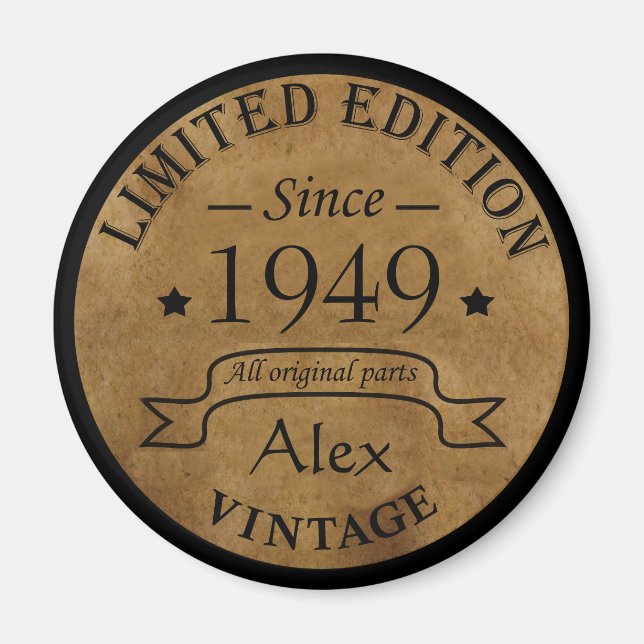 personalised vintage 75th birthday gifts magnet (Front)