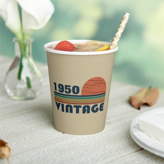 Personalised vintage 75th birthday paper cups (Insitu)