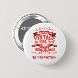 Personalised vintage 75th birthday party 6 cm round badge