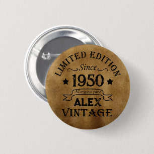 Personalised vintage 75th birthday party 6 cm round badge