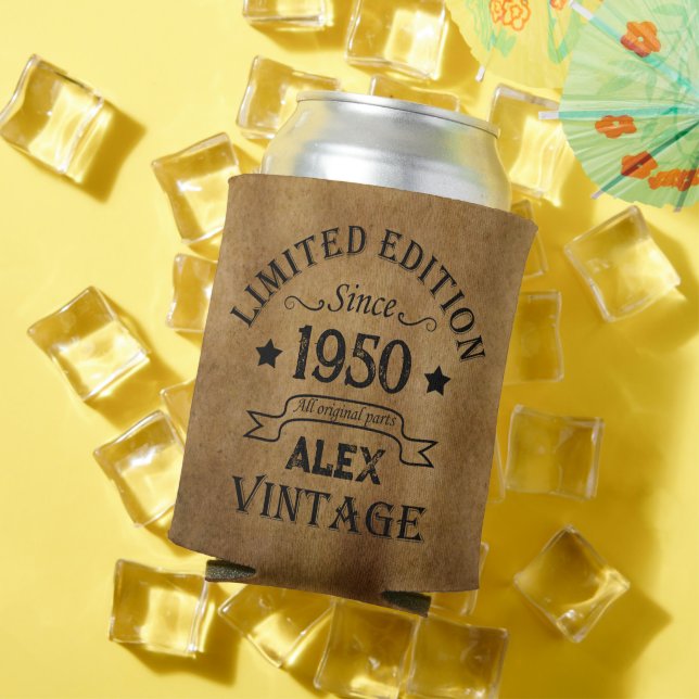 Personalised vintage 75th birthday party can cooler (In Situ Summer)