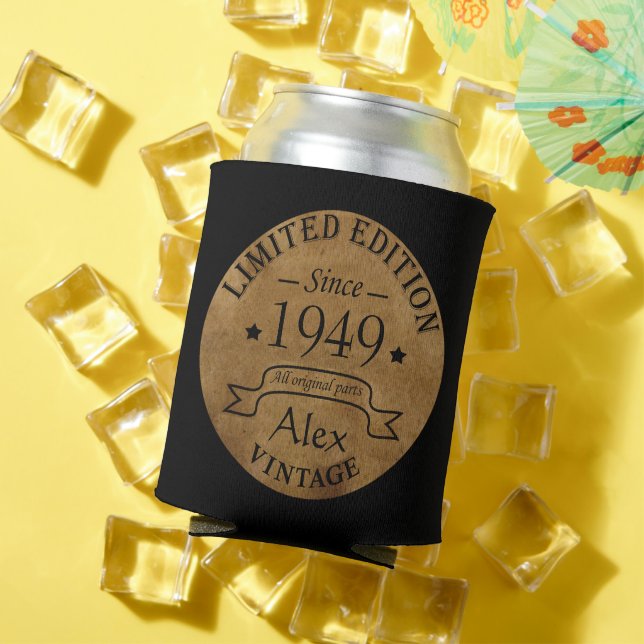 Personalised vintage 75th birthday party can cooler (In Situ Summer)