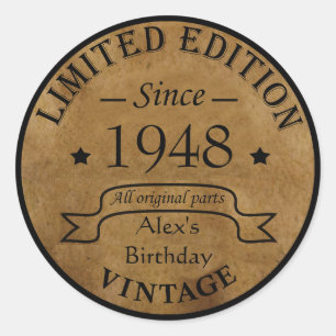 Personalised vintage 75th birthday party classic round sticker