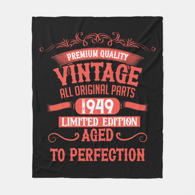 Personalised vintage 75th birthday party fleece blanket (Front)