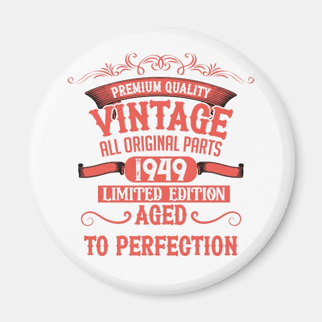 Personalised vintage 75th birthday party magnet (Front)