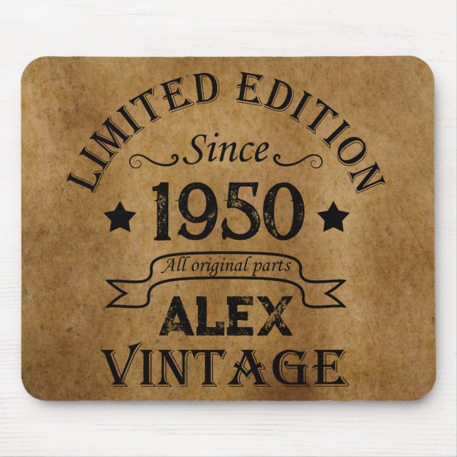 Personalised vintage 75th birthday party mouse pad (Front)