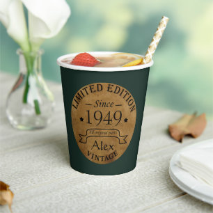 Personalised vintage 75th birthday party paper cups