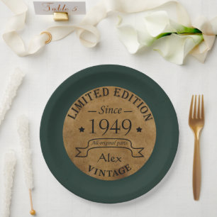 Personalised vintage 75th birthday party paper plate