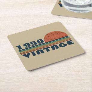 Personalised vintage 75th birthday party square paper coaster