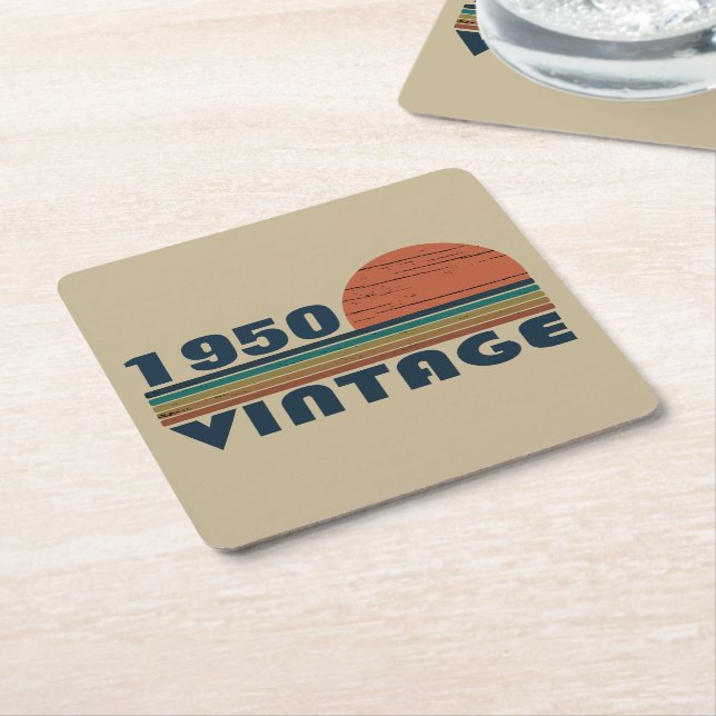 Personalised vintage 75th birthday party square paper coaster (Angled)