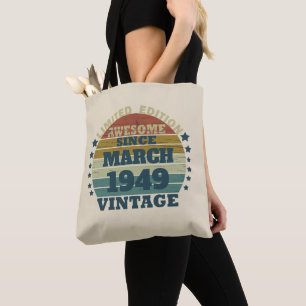 Personalised vintage 75th birthday party tote bag