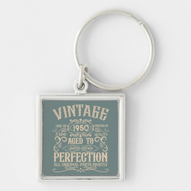 Personalised vintage 75th birthday whiskey themed key ring (Front)