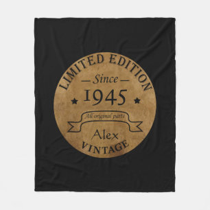 Personalised vintage 80th birthday fleece blanket