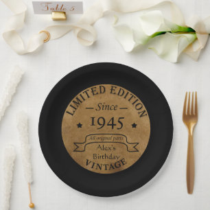 Personalised vintage 80th birthday paper plate