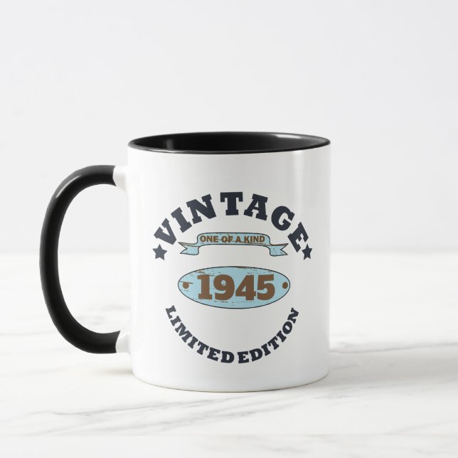Personalised vintage 85th birthday party mug (Left)