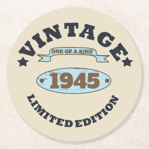 Personalised vintage 85th birthday party round paper coaster