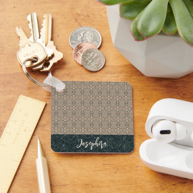 Personalised Vintage Abstract Quartz Stone Natural Key Ring (Desk)