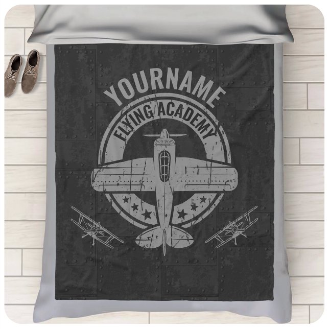 Personalised Vintage Aeroplane Pilot Flying Academ Fleece Blanket (Creator Uploaded)