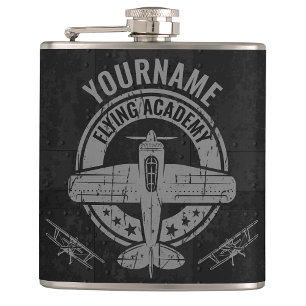 Personalised Vintage Aeroplane Pilot Flying Academ Hip Flask