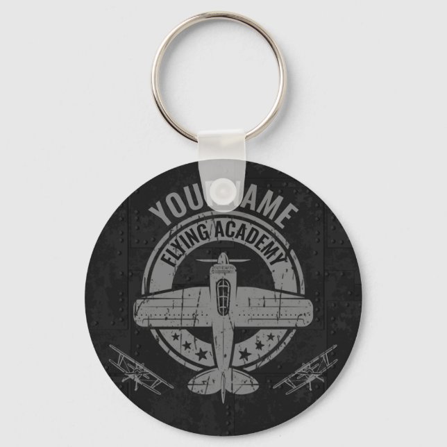 Personalised Vintage Aeroplane Pilot Flying Academ Key Ring (Front)