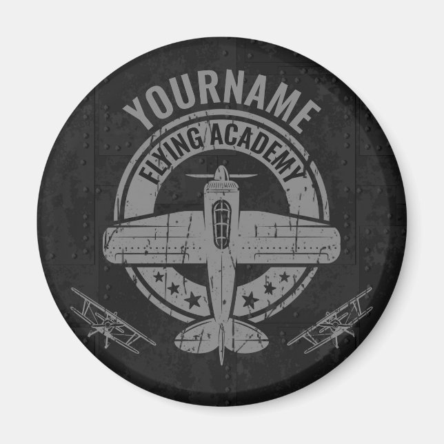Personalised Vintage Aeroplane Pilot Flying Academ Magnet (Front)