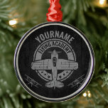 Personalised Vintage Aeroplane Pilot Flying Academ Metal Tree Decoration<br><div class="desc">Personalised Vintage Aeroplane Pilot Retro Flight School - featuring old fashioned plane with faux metal background. Customise with your Name or Custom Text!</div>