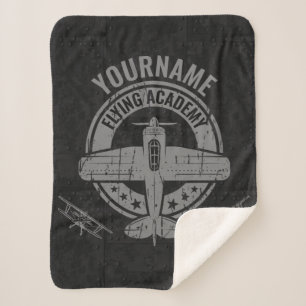 Personalised Vintage Aeroplane Pilot Flying Academ Sherpa Blanket