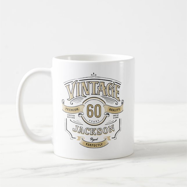 Personalised Vintage Aged To Perfection Birthday Coffee Mug (Left)