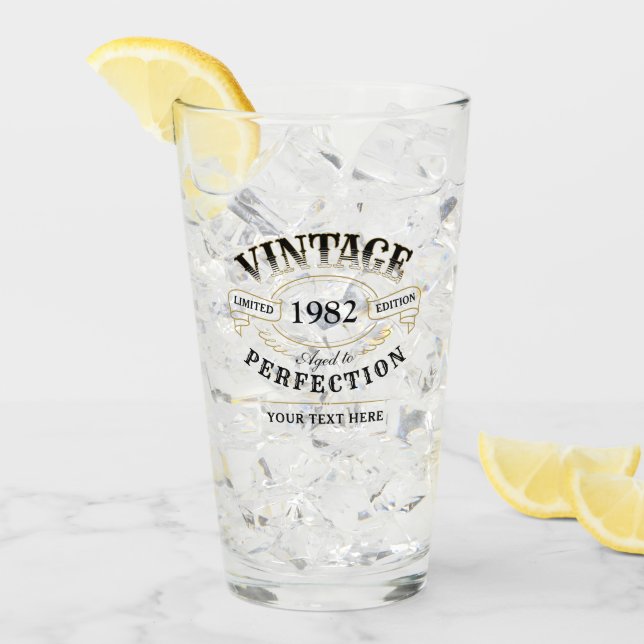 Personalised Vintage Aged To Perfection Birthday Glass (Front Ice)