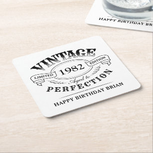 Personalised Vintage Aged To Perfection Birthday Square Paper Coaster