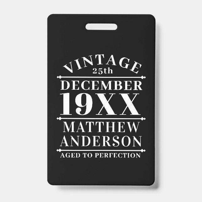 Personalised Vintage Aged to Perfection ID Badge (Front)