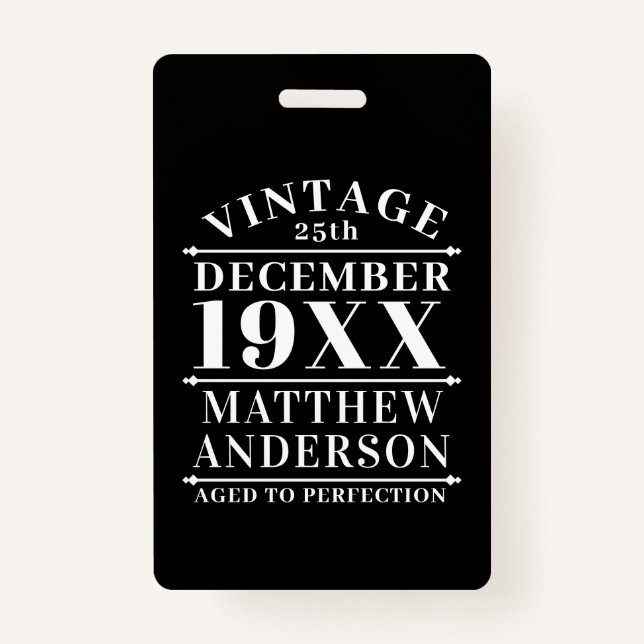 Personalised Vintage Aged to Perfection ID Badge (Front)