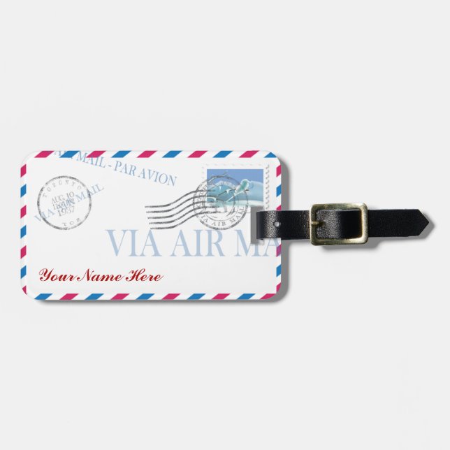 Personalised Vintage Air Mail Envelope Luggage Tag (Front Horizontal)