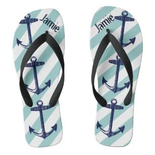 Personalised Vintage Anchor and Stripes Pattern Jandals