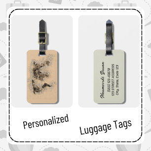 Personalised Vintage Antique World Map Travel Art Luggage Tag