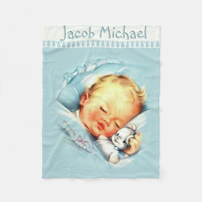 Personalised Vintage Baby Boy  Blue Blanket (Front)