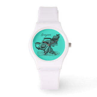 Personalised Vintage Barber Chair Blue Watch