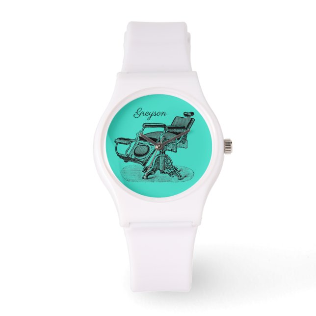 Personalised Vintage Barber Chair Blue Watch (Front)