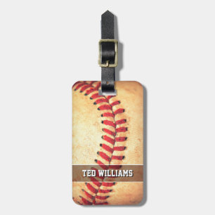 Personalised vintage baseball ball luggage tag