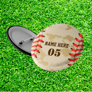 Personalised Vintage Baseball Name Number Retro 3 Cm Round Badge